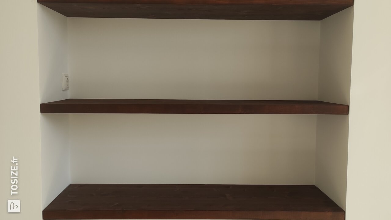 Shelves in alcove living room, by Wes