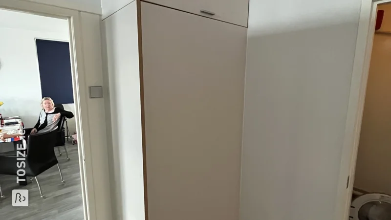 Homemade refrigerator conversion and built-in cabinet from MDF, by Jelmer