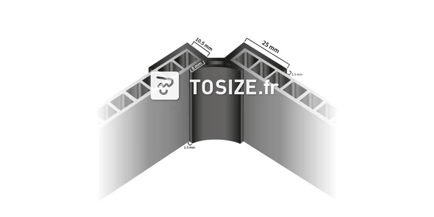 Profilé d'angle intérieur gris pour panneau mural encliquetable de 10 mm