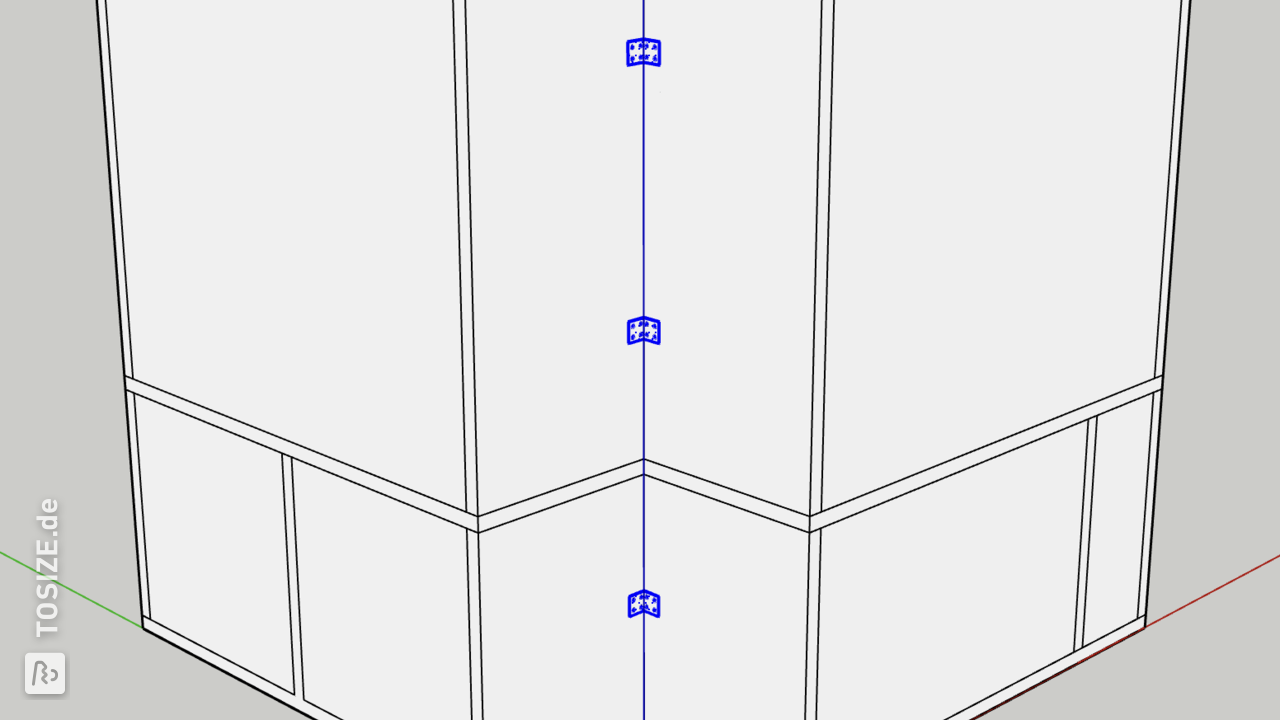 Back view of aligned corners