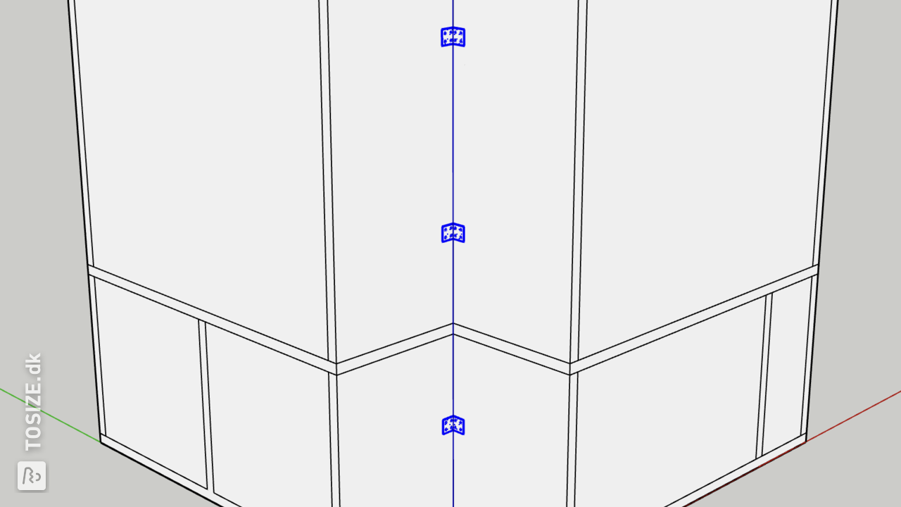 Back view of aligned corners