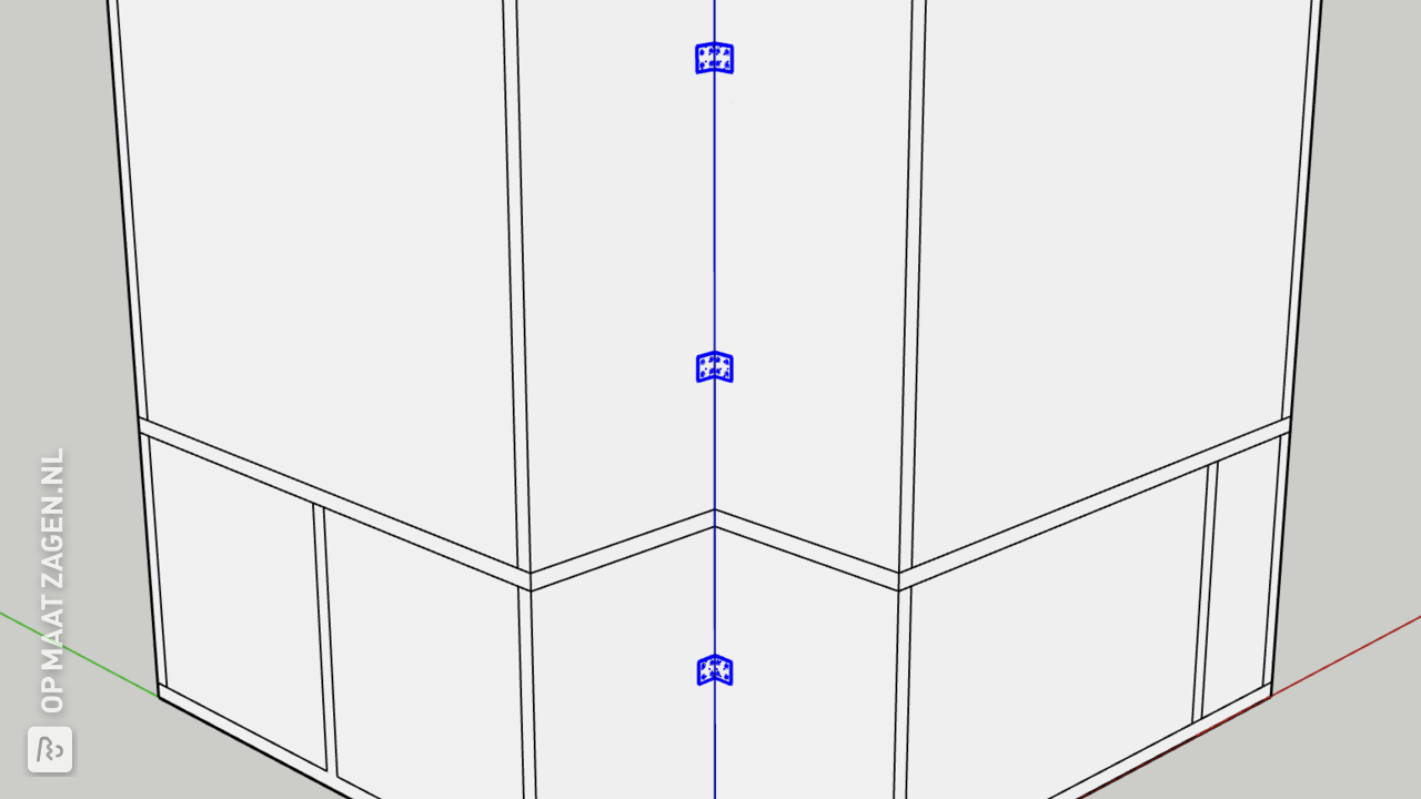 Back view of aligned corners
