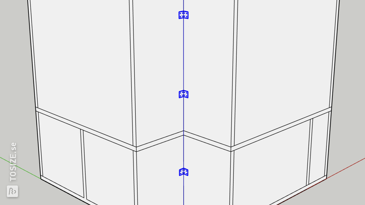 Back view of aligned corners